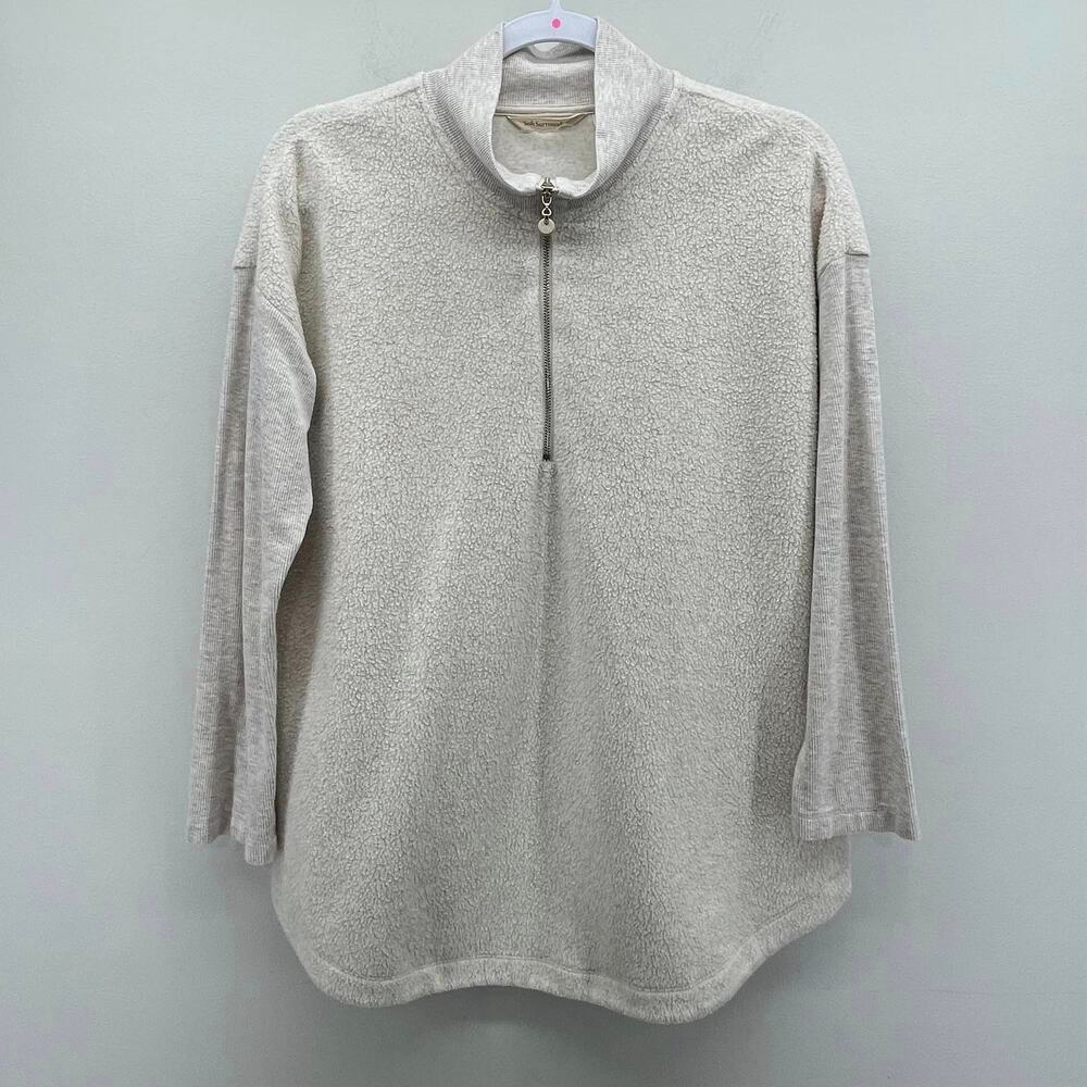 Soft Surroundings Oatmeal Cream Fleece 1/4‎ Zip Knit Sleeve Pullover Style 2DQ81